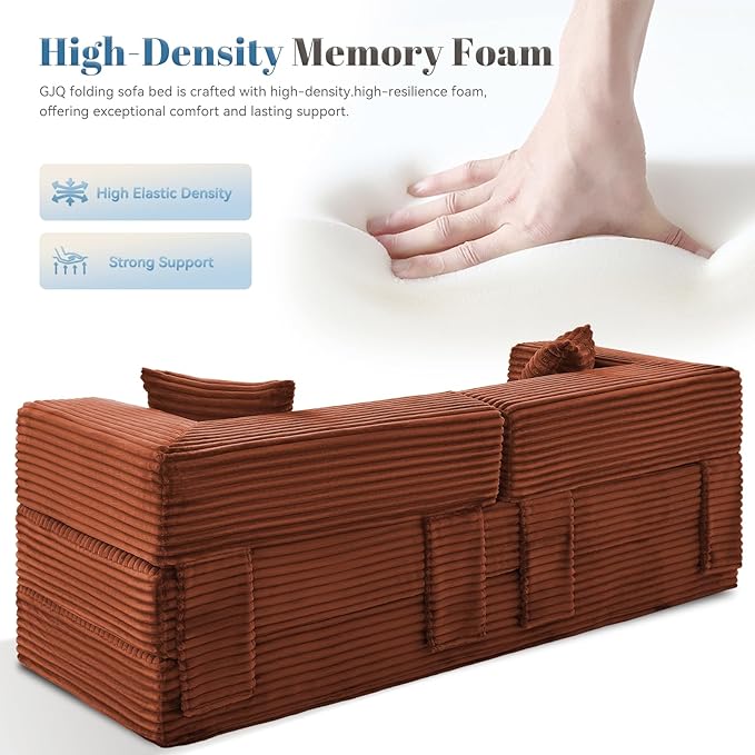 Convertible Sofa Bed5-in-1FoldIing Couch Bed with Removable ArmrestsModular Futon Sleeper Sofa in Box with Pull Out BedsCompression Boneless Couch for Living RoomOrange