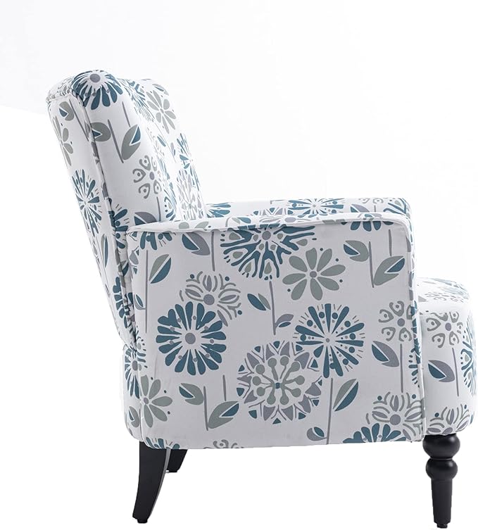 Generic Armchair Modern Accent Sofa with Linen SurfaceLeisure Chair with Solide Wood feet for Living Room Bedroom StudioWhite Blue