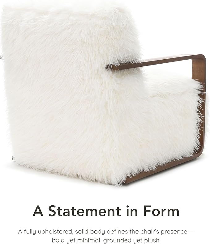 Furniture of America Ramos Modern Lounge Chair with Ultra Soft Faux Fur Long-Haired Accent Sofa Tight Seat and Back Single Couch Fluffy Living Room Seating No Assembly Needed White