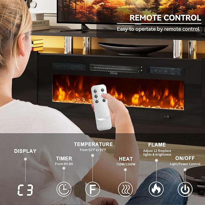 90 TV Stand for Living Room Large Entertainment Center &amp Media Console Fits TVs up to 100 Storage Cabinet with Shelves 50 Electric Fireplace