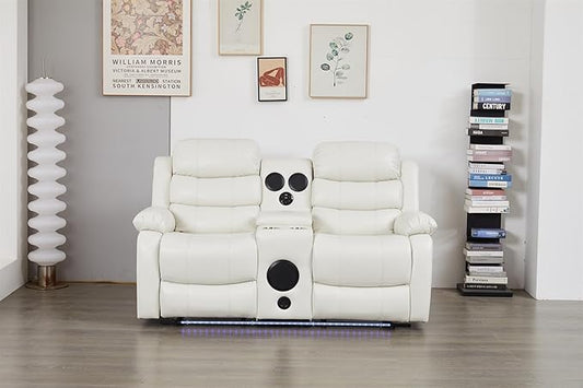 Faux Leather Manual Reclining Loveseat with LED and Console with SubWoofer