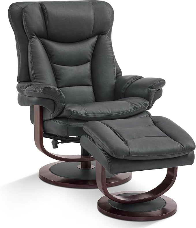 MCombo Oversized Swivel Recliner Chair with Ottoman Adjustable Backrest 360° Wood Base High Seat Faux Leather Lounge Chair for Tall Users in Living Room Bedroom or Office 4651 (Dark Grey)