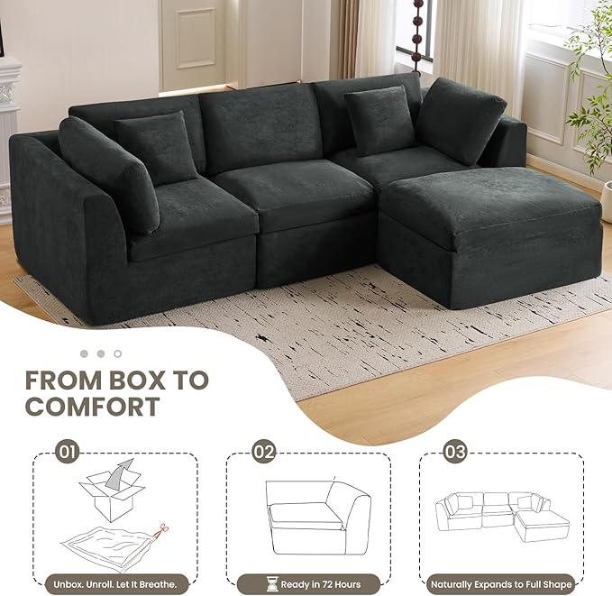 Modular Loveseat Sofa Bed with Ottomans Fully Compressed Modular Sofa Bed No Assembly Boneless Modular Couch for Living Room (Grey)