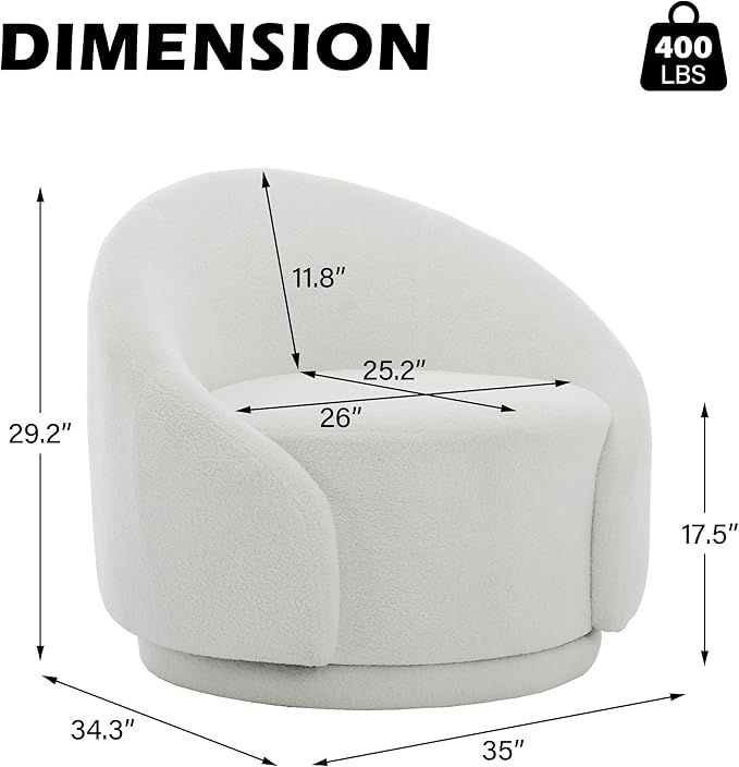 Swivel Barrel Accent Chair 360° Small Round Sofa Chair Comfy Modern Reading Armchair for Living Room Bedroom (Boucle White Set of 2)
