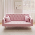 Modern Velvet Sofa Bed Futon with 2 Pillows2-in 1 Convertible Sleeper Couch BedFolding Recliner Loveseat with Golden Metal Legs for Living Room Apartment Office (Light Pink)