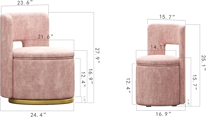 360° Round Swivel Chair with Storage Under Seat Comfy Chair for Living Room Bedroom Reading Room (Pink)