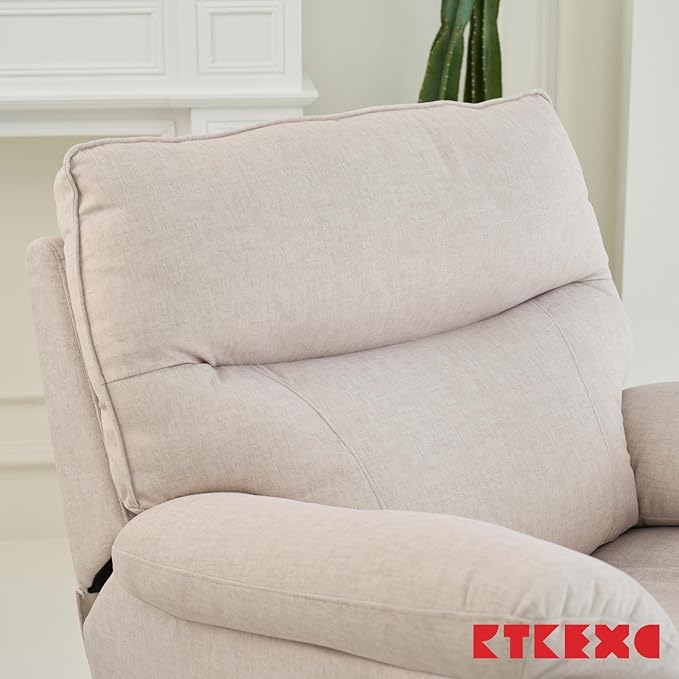 Reclining Sofa Rocking Recliner Chair Manual Adjustable 360 Swivel with Ergonomics Overstuffed Lumbar Arm Support Natural Fabric Surface Made for Living Room Bedroom Nursery Milk White