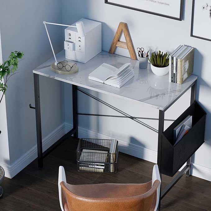 Pamray 32 Inch Computer Desk for Small Spaces with Storage Bag Home Office Work Desk with Headphone Hook Small Study Writing Table