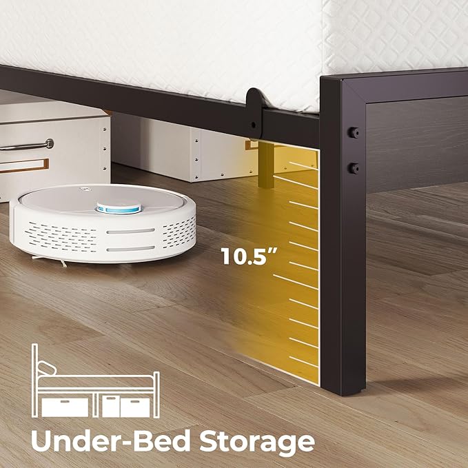 Rolanstar Full Size Bed Frame with LED Lights and Charging Station Wood Storage Headboard and Under Bed Storage Metal Platform Noise Free No Box Spring Needed Balck Oak
