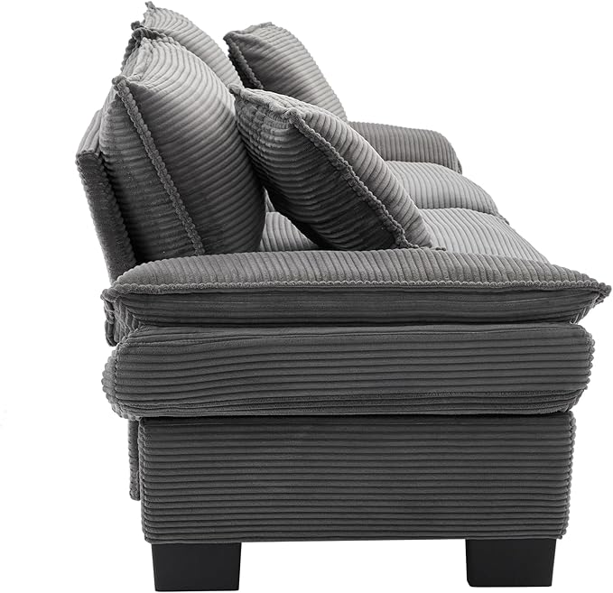 KEIKI Loveseat Sofa 84 Corduroy Upholstered Couch with Deep Seat and 2 Pillows Modern Loveseat Sofa Couch for Small Spaces Living Room Apartment Office Grey
