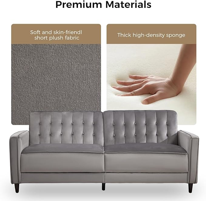 CANMOV Convertible Sofa Bed82″Fabric Futon Couch with Adjustable Backrest3 in 1 Convertible Comfy Loveseat Recliner Sleeper Sofa Bed for Living RoomGrey