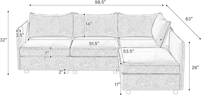 Oversized Modular Storage Sectional Sofa Customizable Seating Group Sofa&ampCouch Convertible Lounge Sleeper Chaise Daybed with Movable Seat L-Shaped Chenille Upholstered Sofa Couch for Living Room