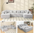 130 Modular Cloud Sectional Sofa with Chaise Deep Seat Plush Boneless Couch with Memory Foam Comfy Fluffy Couch U-Shaped Sectional Couches for Living Room No Assembly Required Grey
