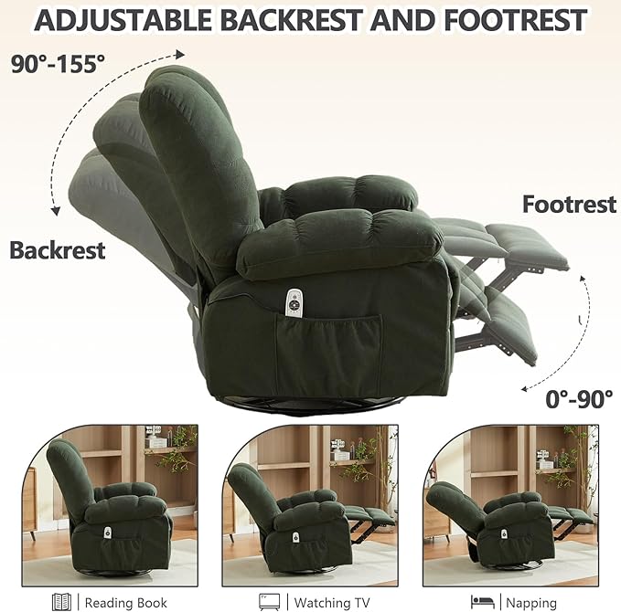 Oversized Recliner Chair &amp Massage Chair Recliner with HeatCozy Lazy Boy Recliners Chairs for Adults Rocker Recliners Chairs&ampManual Reclining with Adjustable BackrestPockets (Green)