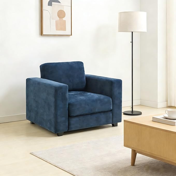 39 Oversized Accent Chair Chenille Fabric Upholstered Armchair Comfy with 350lb Weight Capacity &amp 7-inch Thick Seat – The Perfect Reading Chair for Living Room Bedroom Office (A-Blue)