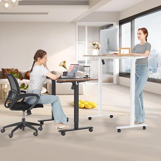 Electric Standing Adjustable Height Desk 48'' x 24''Sit Stand Desk with Charging Station 2 USB Ports 3 Power Outlets 27''-46'' Lifting Range Computer Workstations(Oak)