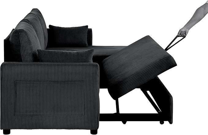 Sectional Sleeper Sofa with Pull Out Bed LShape Convertible Sofa Bed Couch with Storage Chaise 3 in 1 Pull Out Sofa Bed with 3 Seats for Living RoomApartment Black 85Inch