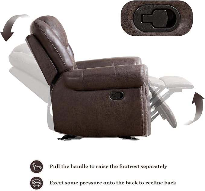 CANMOV Rocker Recliner Chair Leather Recliner Chair with Overstuffed Backrest and Armrests Manual Single Sofa for Living RoomBedroom Dark Grey