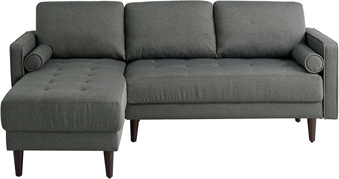 Studio Living® Lexington 83.1 Sofa Chaise Mid-Century Modern Pocket Coil Comfort Reversable Chaise Easy Assembly Woven Fabric Heather Grey