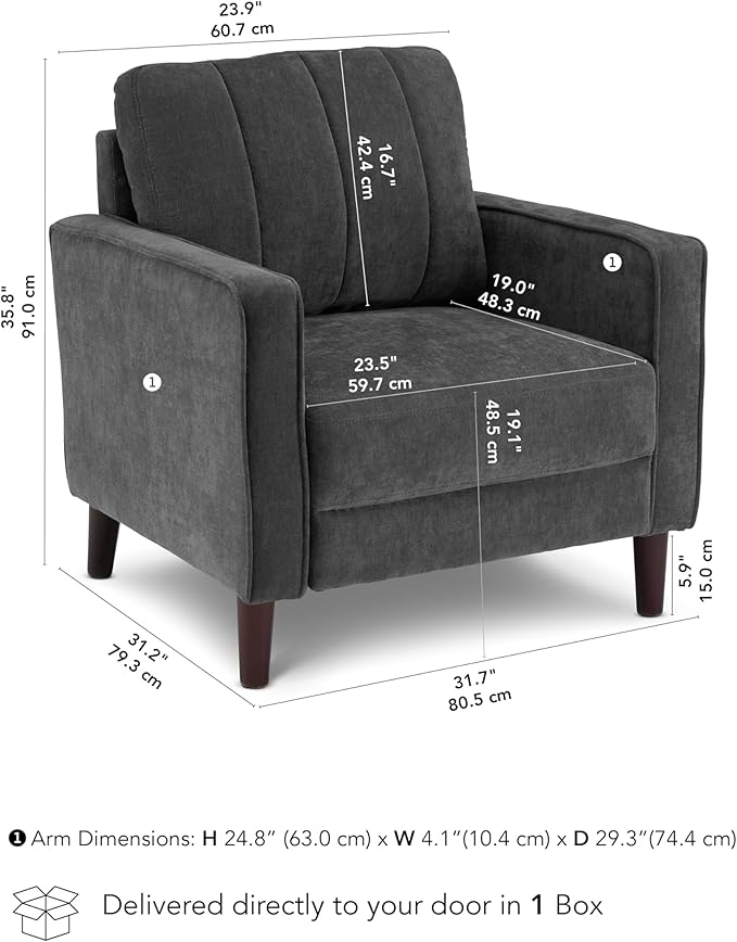 Bush Home 32-inch Accent Chair Living Room Furniture Max Collection Iron Gray Chenille Fabric