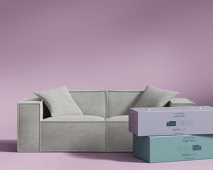 ROVE LAB Love Seat Sofa in a Box No Assembly Deep Seat and Comfy Modular Sofa Spill-Proof Fabric Modern Small Couch for Living Room Loveseats Bedroom Apartment Home Office (Platinum Grey)