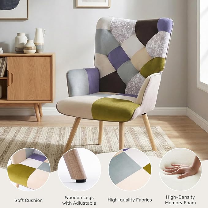 Joysoul Living Room Accent Chair Modern High Back Arm Chair Houndstooth Pattern Bohemian Style Chairs for Bedroom Waiting Room