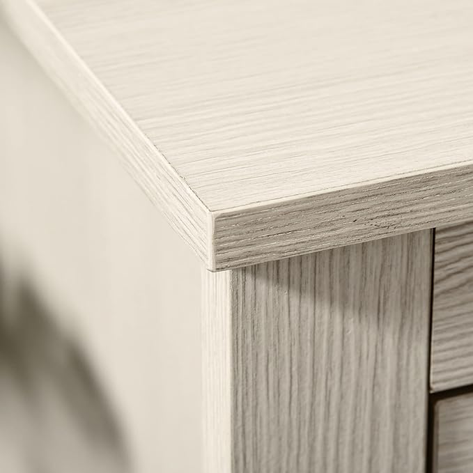 Farmhouse Computer Desk with Storage Home Office Desk with 2 Drawers and 2 Cabinets Cream White