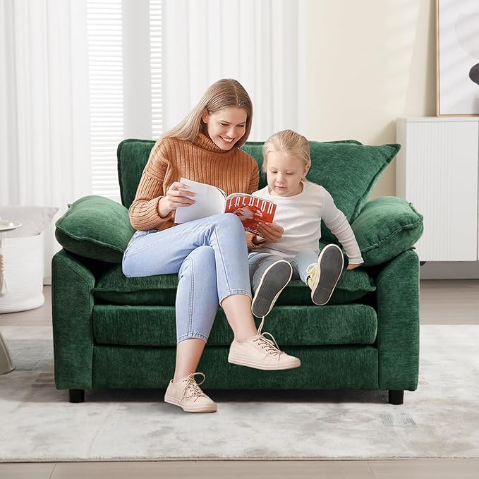 Chenilli Oversized Accent Chair with Ottoman Single Sofa Chair with Large Seat and Extra Wide Armrests Modern Comfy Armchair Reading Chairs for Bedroom Living Room Green
