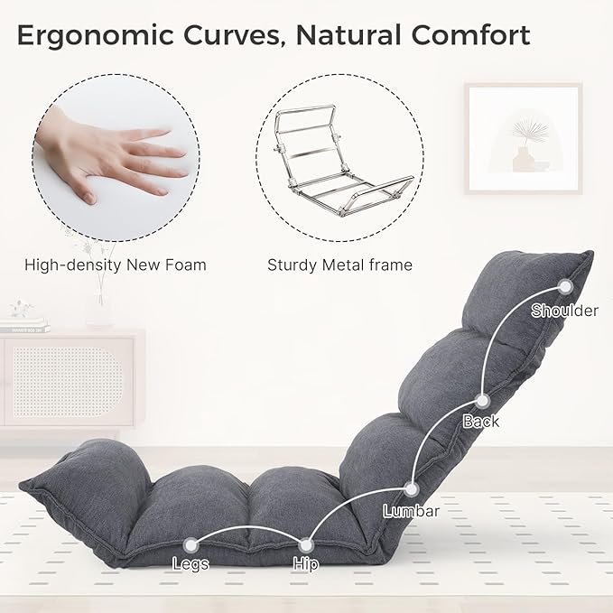Dual-End 14-Position Recliner Chair with Ergonomic Back Support Single Sofa for Living Room (Gray)