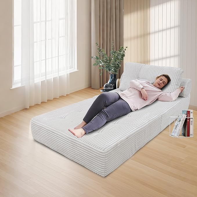 ANONER Memory Foam Folding Sofa Bed Sectional Couches with Deep Seat and Pillow Futon Floor Couch Versatile Convertible Sleeper Chair Boneless Chaise Lounge Fold Out Chair Bed Beige