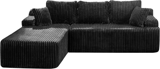 Modular Sectional Sofa Couches L-Shape Couch 3 Seat Modular Sofa Memory Foam Sectional Couches for Living Room Cloud Couch with Oversized Chaise (Black Stripe 108 Left Facing Chaise)