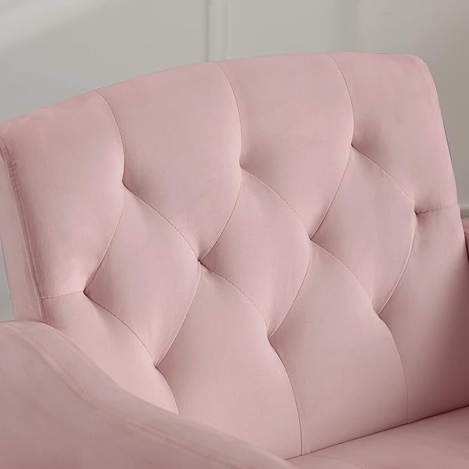 kevinplus Velvet Accent Chair Living Room Chair Leisure Single Sofa Chair Comfy Vanity Chair for Bedroom Modern and Mid-Century Armchair Sitting Chair for Reading Relaxing Gold Metal Leg Pink