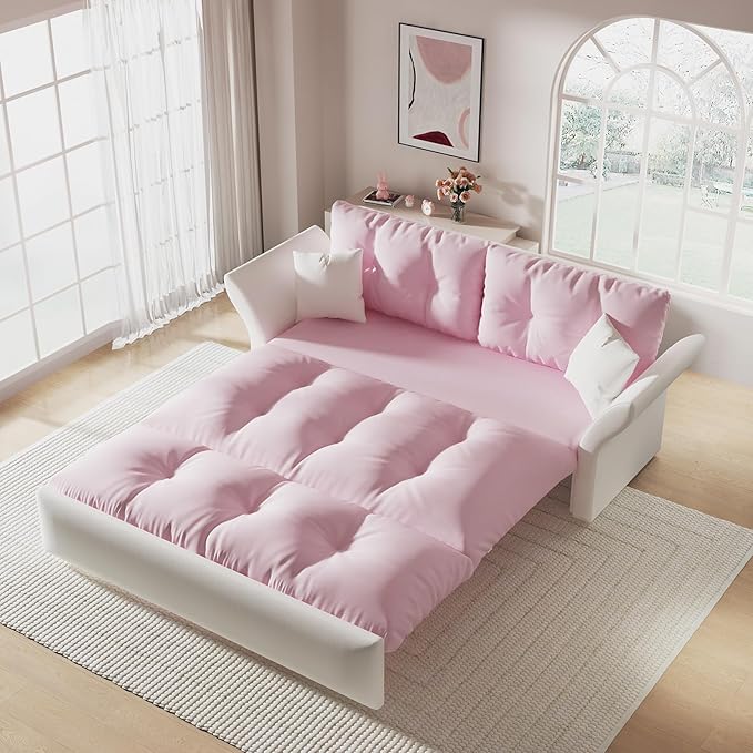 74.8 Queen Pull Out Sofa Bed Luxury Velvet Convertible Sleeper Sofa Couch Futon Comfy Cloud Futon Bed Pull Out CouchesVelvet Loveseat Couch for Living Room (Pink 74.8'')