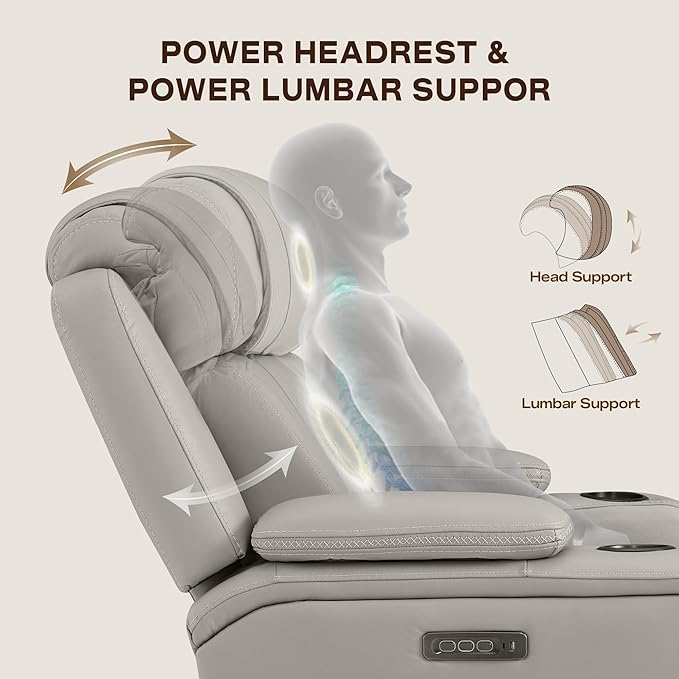 Watson &amp Whitely Super Zero Gravity Recliner Chair Oversized Genuine Leather Electric Recliner W Power Adjustable Headrest &amp Lumbar Support Hidden Storage for Living Room Light Grey