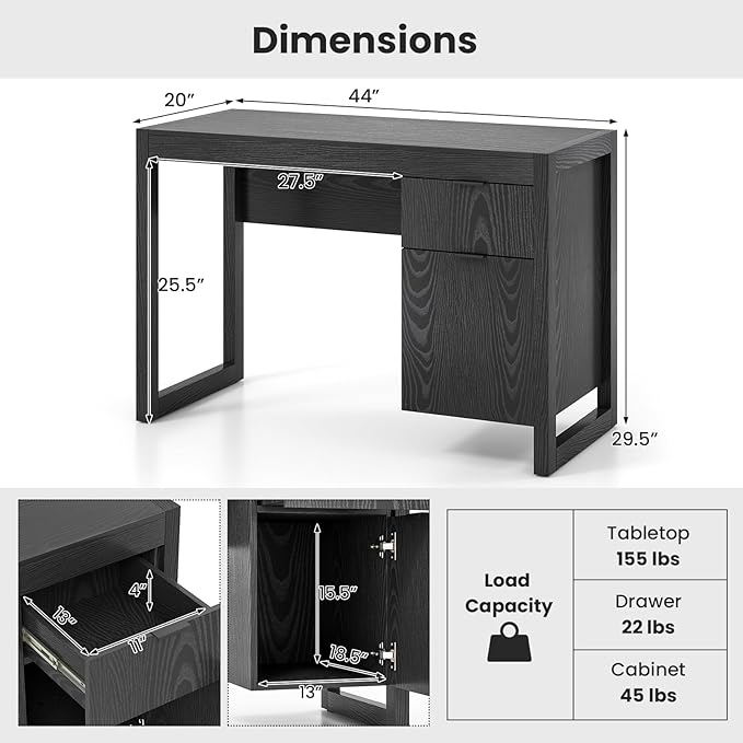 Giantex Computer Desk with Drawer &amp Storage Cabinet Wooden Home Office Desk Modern Executive Laptop PC Table Computer Workstation Study Writing Desk for Home Office Bedroom Living Room