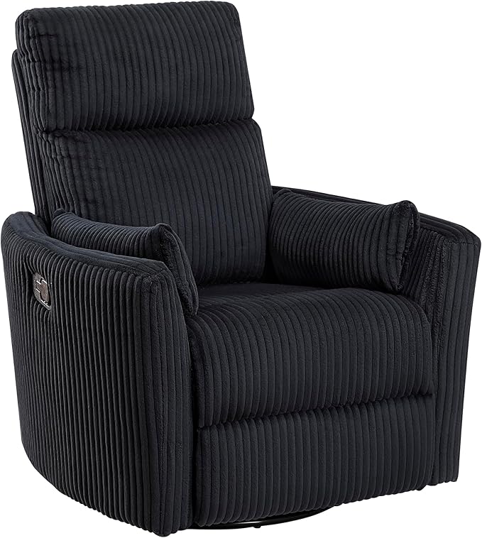 Lexicon Modern Swivel Glider Recliner Chair Nursery Glider Corduroy Fabric Upholstery Recliner with 2 Lumbar Pillows Manual Reclining Sofa Chair for Living Room/Office/Apartment Black