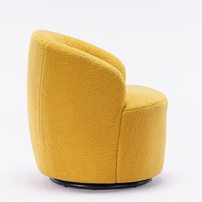 360 Degree Swivel Chair Teddy Fabric Modern Bucket Chair with Black Powder Coated Metal Ring for Living Room Bedroom (Yellow)