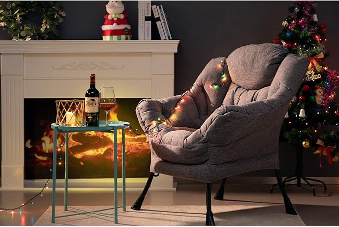 HollyHOME Lazy Chair with Armrest and Side Pocket Comfy Accent Lounge ChairLeisure Sofa Armchair for Living Room Bedroom Dorm or Small Spaces Oversized Reading Sofa ChairCotton-Linen Grey