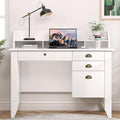 4 EVER WINNER White Desk with Drawers Small Desk with File Drawer for Small Spaces Writing Desk with Monitor Stand Wood Table for Home Office White