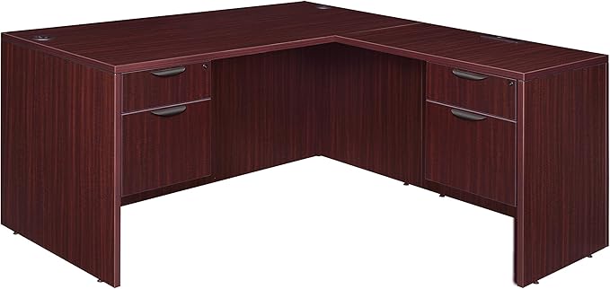 Regency Legacy 60 x 77 Inch L-Shaped Office Desk with Double Pedestal Drawer Unit Durable Mahogany Laminate Scratch-Resistant Surface and Spacious Design for Home and Professional Offices