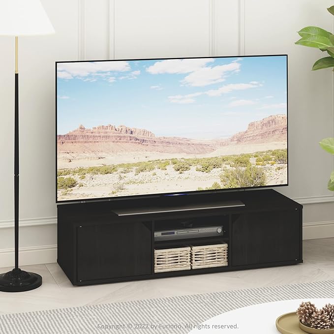 Furinno CLASSIC TV Stand Petite 2-Tier Entertainment Center with Open Shelf and Door Cabinets TV Console for TV up to 55 Inch for Living Room Bedroom Espresso