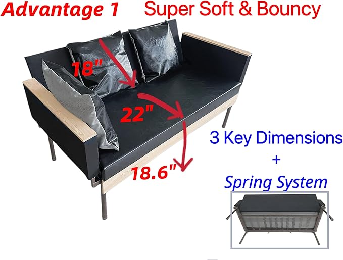 Small Black Futon Bed Apartment or Office Sofa for Small Space Cheap Futon Sofa Deep Seat Spring Support System A Full-Size Sofa Suitable for Adults.