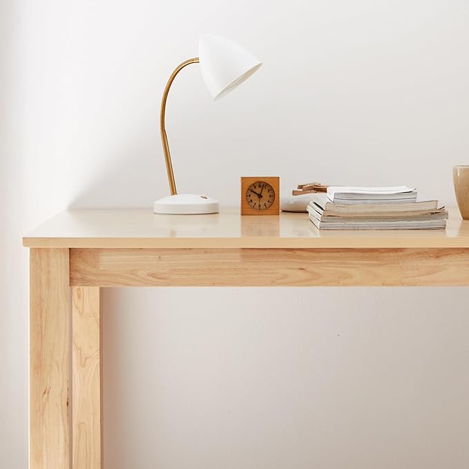 Livinia Alvin Solid Wood Computer Desk Modern Minimalist Wooden Writing Desk with Spacious Tabletop and Rounded Corners Sturdy Workstation for Home Office or Study Natural