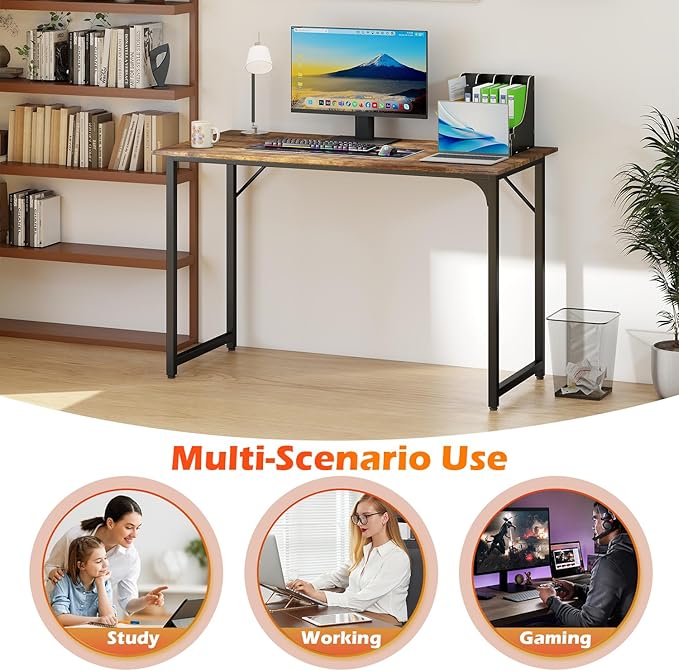 PayLessHere | 47 Inch Computer Desk | Vintage | Office Desk with Metal Frame Adjustable Feet | Water-Resistant Scratchproof Surface | Sturdy Writing Table for Home Office or Study | Pack of 1