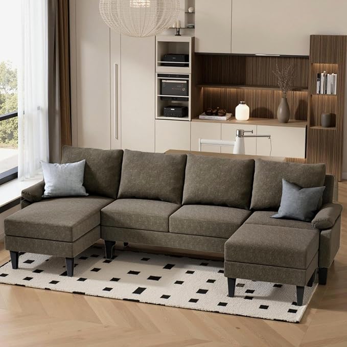Sectional Couches for Living Room Convertible 4 Seat Modular Sectional Sofa Set for Living Room L Shaped Couch or U Shaped Couch with Ottoman for Apartment Brown