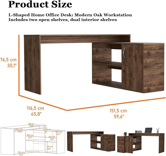 60 Inch Brown L Shaped Desk with Storage Large Computer Corner Home Office Desk with File Cabinet &amp 2 Storage Shelves Wood Corner Desk for Small Space Gaming Writing Work