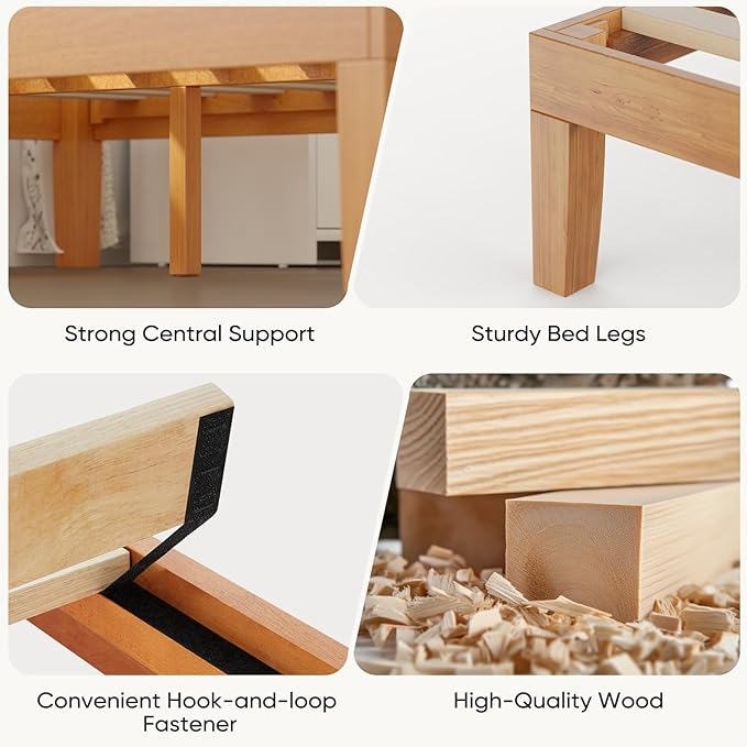 DUMOS Solid Wood Bed Frame Twin Size Bed Base with Wood Slat Support Sturdy Stylish &amp Noise-Free Design No Box Spring Needed Easy Assembly 12 in Natural Pine