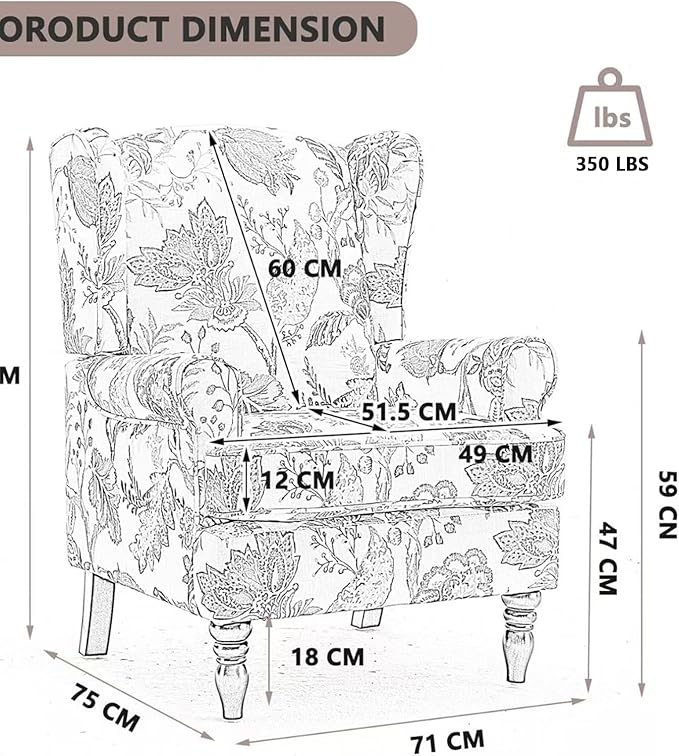 Anwick Modern Floral Accent Chair Upholstered Armchair Wingback Chair with Wooden Legs Single Sofa Reading Chair Accent Chairs for Living Room Bedroom Office (Red)