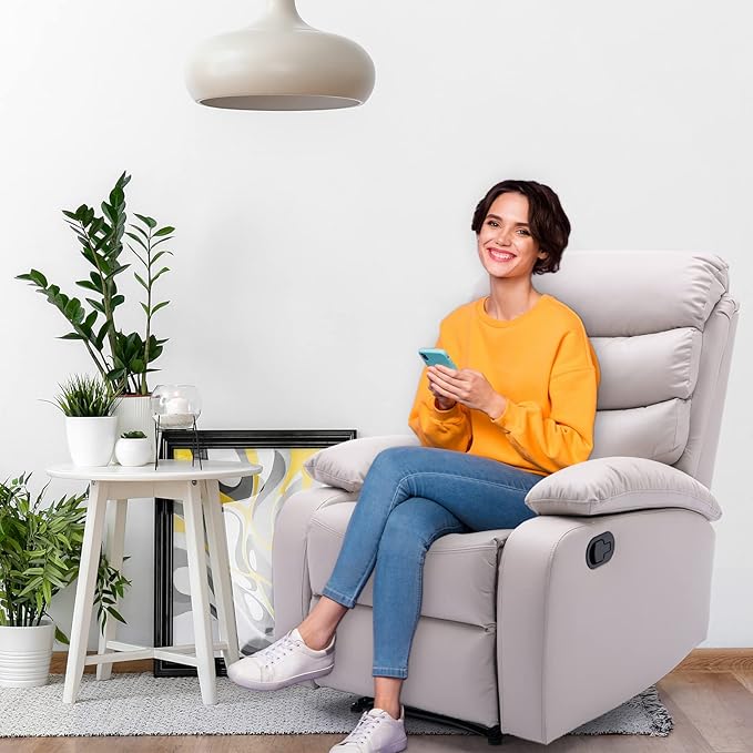 Manual Leather Recliner Chair Small Recliner Chair with Tech- Leather Lazy Boy Recliner Chair for Bedroom Livingroom RV Beige