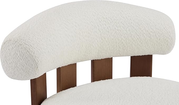 Christopher Knight Home Elvina Boucle Fabric Accent Chair Solid Wood Single Lounge Sofa Bedroom Comfy Reading Chair for Modern Minimalist Style Living Room/Home Office Milky White+Walnut